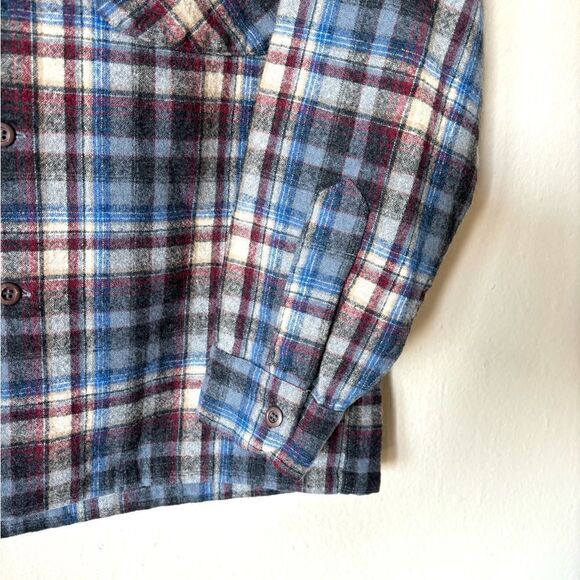 Pendleton Vintage 50s 60s  Wool Dress Gray Blue Shirt Plaid Size M - Picture 5 of 6